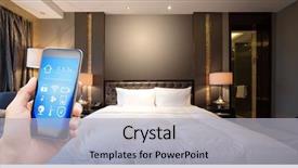  Presentation with smart home - Cool new slide deck with hotel - smart phone with smart home backdrop and a light gray colored foreground