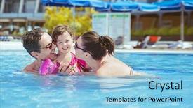  Presentation with vacation - Beautiful PPT theme featuring hotel - vacation concept - happy family backdrop and a light blue colored foreground