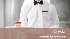  Presentation with waiter - Colorful presentation design enhanced with hotel - waiter in white shirt bringing backdrop and a coral colored foreground