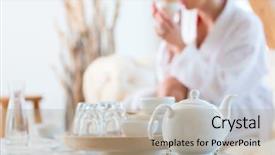 Presentation with relaxation - Beautiful slides featuring hotel - woman in bath robe drinking backdrop and a mint green colored foreground