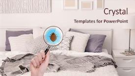  Presentation with bed hotel - PPT theme featuring hotel - woman with magnifying glass detecting background and a sky blue colored foreground