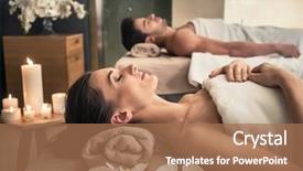  Presentation with beds - PPT layouts enhanced with hotel - young man and woman lying background and a coral colored foreground