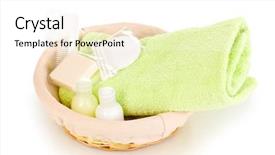  Presentation with hotel amenities - PPT layouts consisting of hotel amenities kit in basket isolated on white background and a white colored foreground