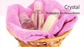  Presentation with hotel amenities - Presentation theme consisting of hotel amenities kit in basket isolated on white background and a lemonade colored foreground