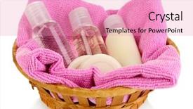  Presentation with hotel amenities - Presentation enhanced with hotel amenities kit in basket background and a coral colored foreground