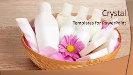  Presentation with hotel amenities - Slide deck featuring hotel amenities kit in basket background and a  colored foreground