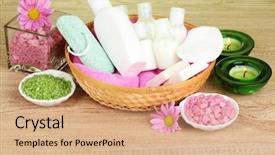  Presentation with hotel amenities - Theme enhanced with hotel amenities kit in basket background and a coral colored foreground