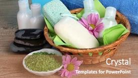  Presentation with hotel amenities - PPT layouts enhanced with hotel amenities kit in basket background and a coral colored foreground