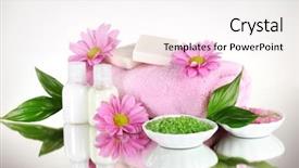  Presentation with hotel amenities - Slide deck with hotel amenities kit isolated background and a  colored foreground