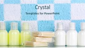  Presentation with hotel amenities - Presentation design with hotel amenities kit on shelf background and a  colored foreground