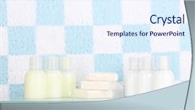  Presentation with hotel amenities - Presentation theme having hotel amenities kit on shelf background and a sky blue colored foreground