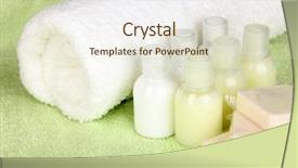  Presentation with hotel amenities - Presentation having hotel amenities kit on towel background and a  colored foreground