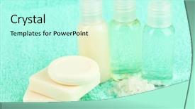  Presentation with hotel amenities - Amazing slide set having hotel amenities kit on towel backdrop and a  colored foreground