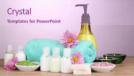  Presentation with hotel amenities - Cool new presentation theme with hotel amenities kit on wooden backdrop and a pink colored foreground