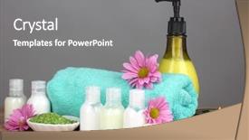  Presentation with hotel amenities - Colorful slide deck enhanced with hotel amenities kit on wooden backdrop and a gray colored foreground