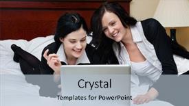  Presentation with female feticide - Cool new PPT theme with hotel associate - two happy female executives working backdrop and a  colored foreground