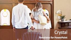  Presentation with hotel - Theme consisting of check counter - happy family checking in hotel background and a tawny brown colored foreground