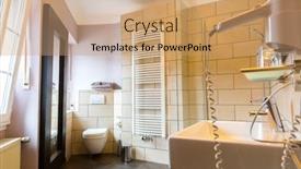  Presentation with tourism hotel - Colorful presentation theme enhanced with hotel-bathroom-interior-bath-europe backdrop and a coral colored foreground