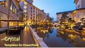  Presentation with hotel resort - Audience pleasing theme consisting of hotel building at night backdrop and a tawny brown colored foreground