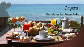  Presentation with breakfast - Audience pleasing slide set consisting of breakfast at the hotel backdrop and a light blue colored foreground