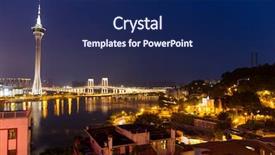  Presentation with casino - Cool new PPT theme with hotel casino - macao skyline at night backdrop and a navy blue colored foreground
