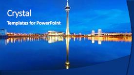  Presentation with macau - Slide set enhanced with hotel casino - macau at night background and a cobalt blue colored foreground