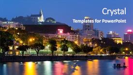  Presentation with macau casino - Presentation design consisting of hotel casino - macau city background and a teal colored foreground