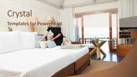  Presentation with bed hotel - Theme featuring hotel chambermaid making guest bed background and a lemonade colored foreground