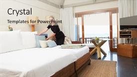  Presentation with bed hotel - Cool new PPT theme with hotel chambermaid making guest bed backdrop and a lemonade colored foreground
