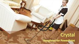  Presentation with room cleaning - Amazing slide deck having hotel cleaning service female housekeeping backdrop and a red colored foreground