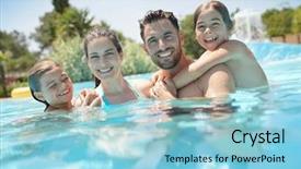  Presentation with pool restaurant family - Cool new presentation with hotel club - portrait of happy family backdrop and a light blue colored foreground