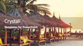  Presentation with dockside restaurant - Colorful slide set enhanced with hotel club - restaurant on beach backdrop and a tawny brown colored foreground