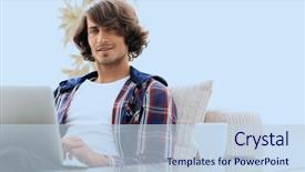  Presentation with mature students sitting at desks - PPT theme featuring education hotel - serious guy working sitting near background and a  colored foreground