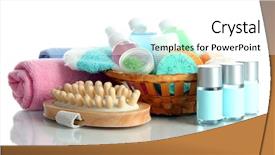  Presentation with cosmetics - Colorful PPT theme enhanced with urban architecture -concrete walls backdrop and a light blue colored foreground