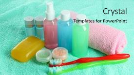  Presentation with cosmetics - Slide deck featuring hotel cosmetics kit on blue towel background and a arctic colored foreground