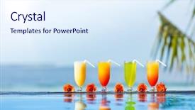  Presentation with swimming pool - Colorful slide set enhanced with machines agricoles - fresh summer cocktails drinks placed backdrop and a sky blue colored foreground