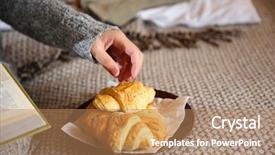 Presentation with breakfast - Presentation design with hotel english - girl with light breakfast background and a coral colored foreground