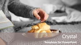  Presentation with breakfast - Presentation design featuring hotel english - girl with light breakfast background and a gray colored foreground