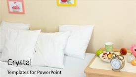  Presentation with bed hotel - Slides enhanced with hotel english - light breakfast on the nightstand background and a  colored foreground