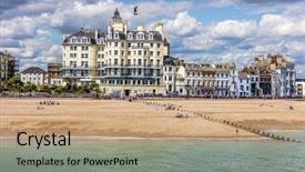  Presentation with beach - Beautiful presentation featuring hotel english - town of eastbourne seaside beach backdrop and a coral colored foreground