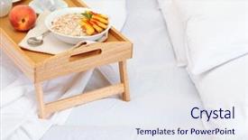  Presentation with bed hotel - PPT theme enhanced with hotel english - wooden tray with light breakfast background and a sky blue colored foreground