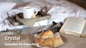  Presentation with bed hotel - Cool new PPT theme with hotel english - wooden tray with light breakfast backdrop and a coral colored foreground