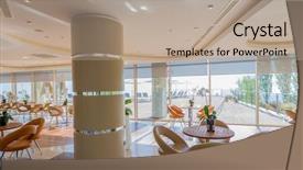  Presentation with interior - Colorful presentation theme enhanced with hotel event - interior of the modern restaraunt backdrop and a coral colored foreground