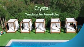  Presentation with puerto rico spanish fort - PPT theme consisting of hotel facilities - four poster sunbeds background and a tawny brown colored foreground