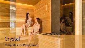  Presentation with therapeutic - PPT theme having hotel facilities - full length of two female background and a gold colored foreground