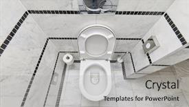  Presentation with toilet - Slide deck having hotel facilities - toilet in a tiled bathroom background and a light gray colored foreground