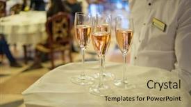  Presentation with sparkling wine - PPT layouts with hotel facilities - waiter holds tray with white background and a coral colored foreground