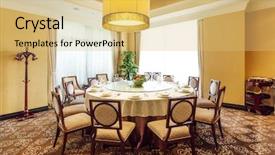  Presentation with function hall - Audience pleasing PPT theme consisting of hotel facilities - wedding hall or other function backdrop and a yellow colored foreground