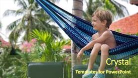  Presentation with cub boy scout oath scouts - Slide deck consisting of hotel facilities - young boy relaxing in hammock background and a  colored foreground