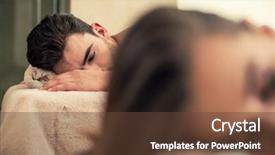  Presentation with beds - Audience pleasing slides consisting of hotel facilities - young man relaxing with his backdrop and a  colored foreground